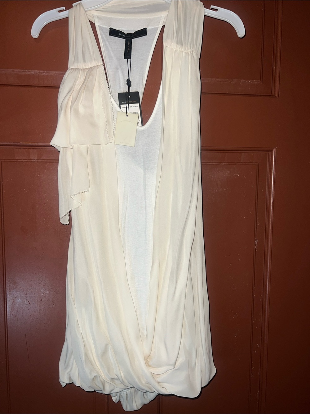 BCBGMaxAzria Ivory Sleeveless 100% Silk Draped Tunic